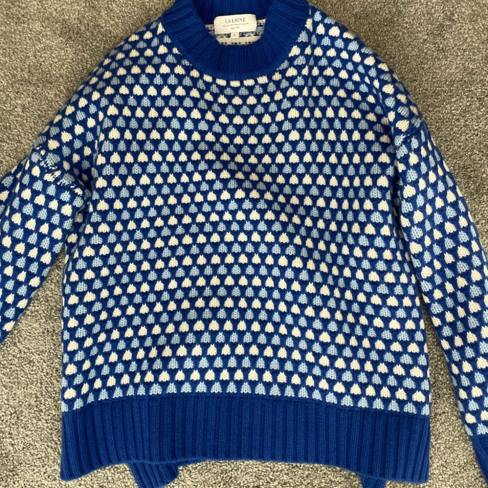 La Ligne Blue and White Patterned Crewneck Sweater - Picture 3 of 7